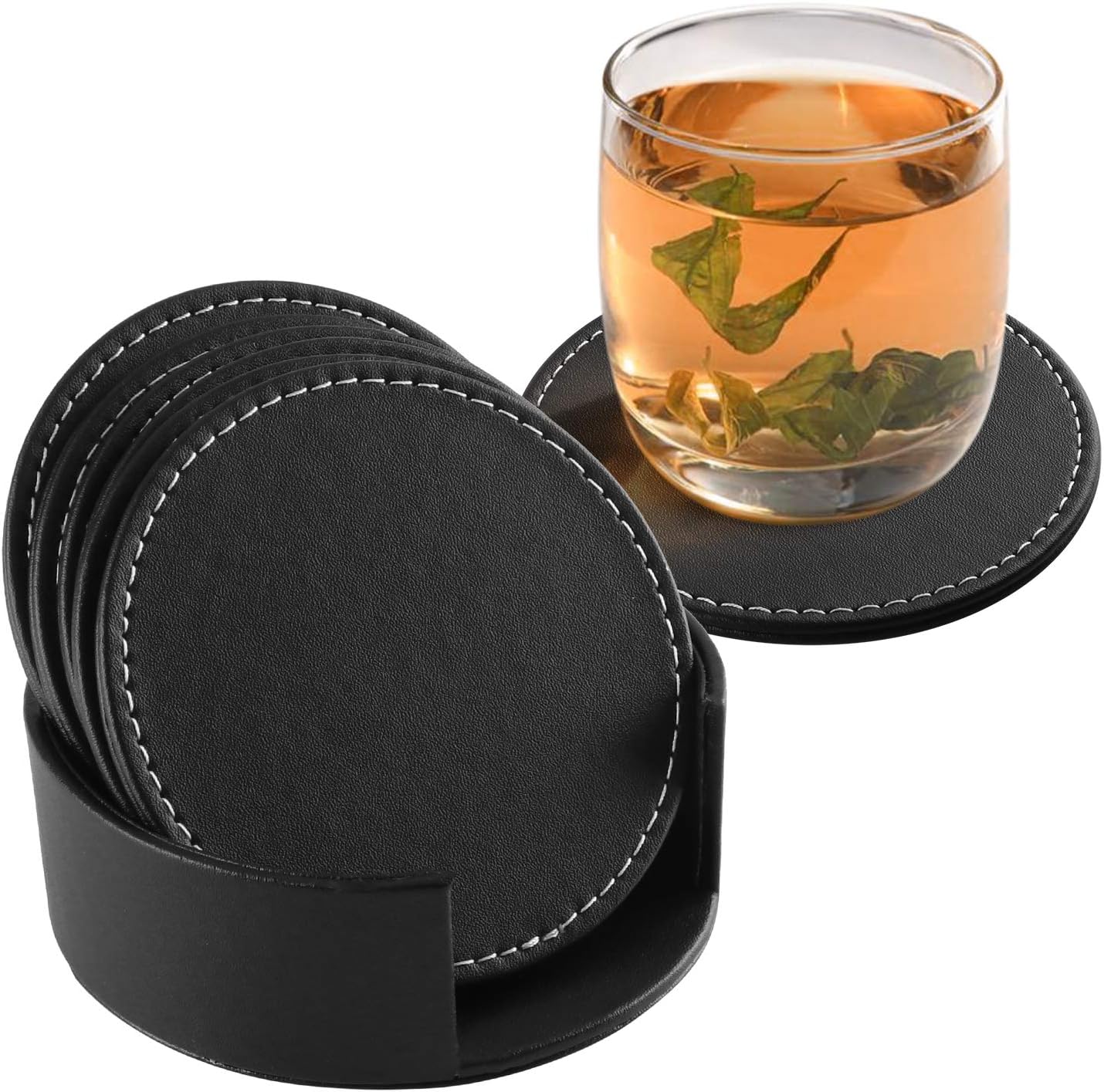 Set de dessous de verre avec support — résistant à la chaleur, antidérapant, en cuir PU, 6 pièces
