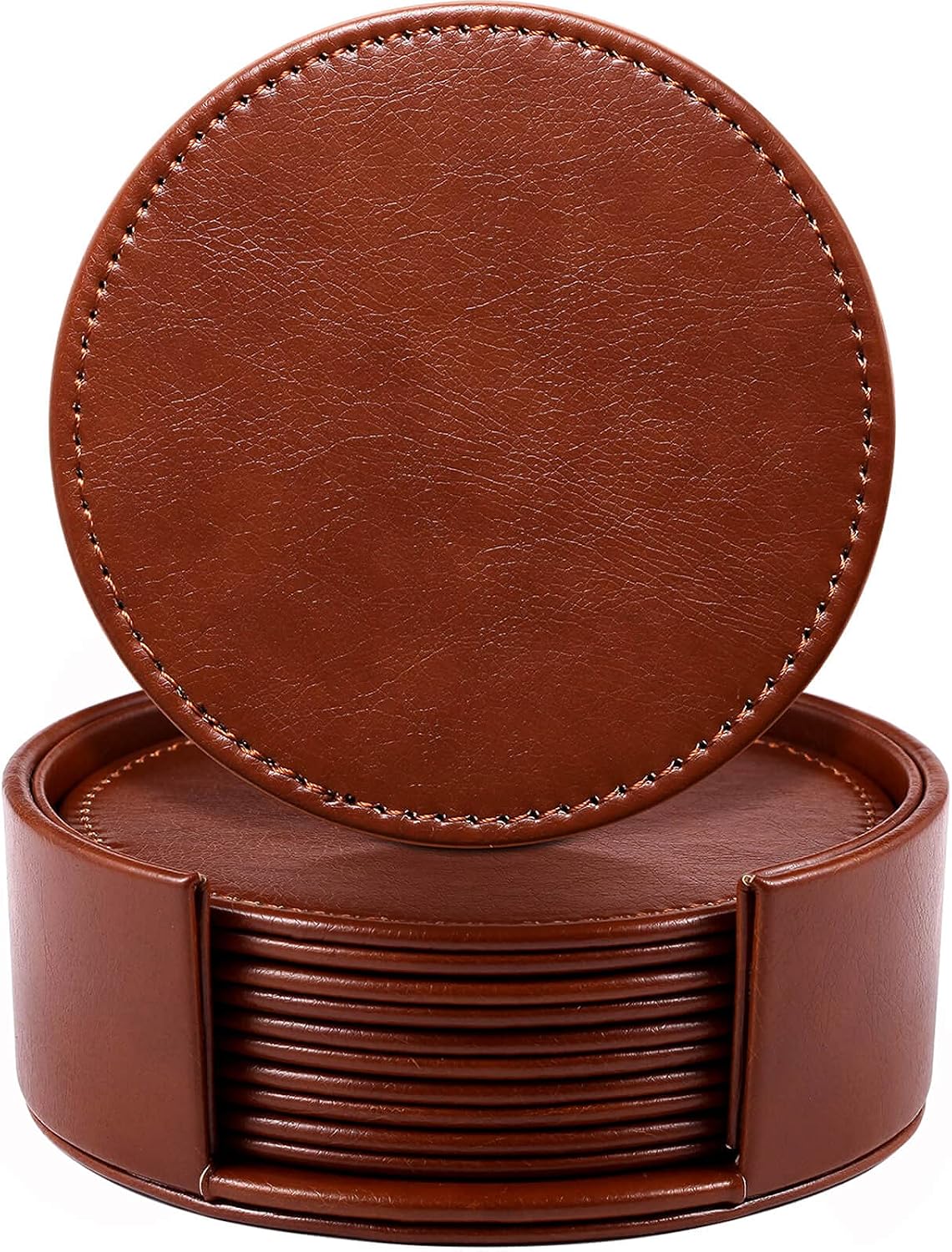 Set de dessous de verre avec support: Lot de 6, 10, 2 cm, marron