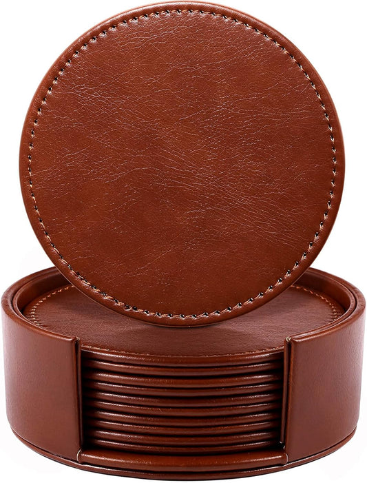 Set de dessous de verre avec support: Lot de 6, 10, 2 cm, marron