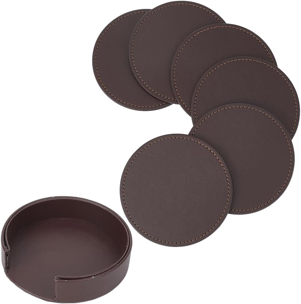 Set de dessous de verre avec support – antidérapant, 10cm, marron