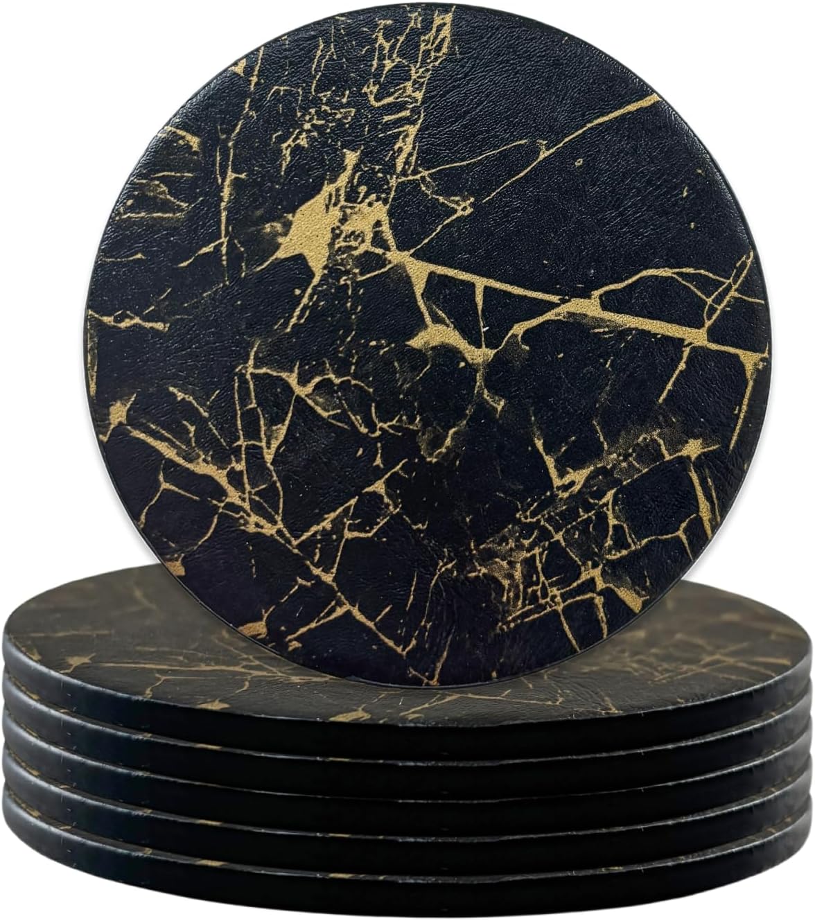 Dessous de verre — antidérapant, en cuir PU, 6 pièces, noir