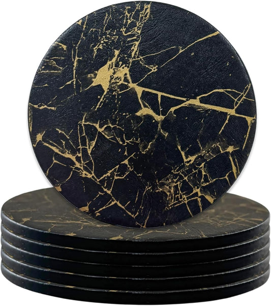 Dessous de verre — antidérapant, en cuir PU, 6 pièces, noir