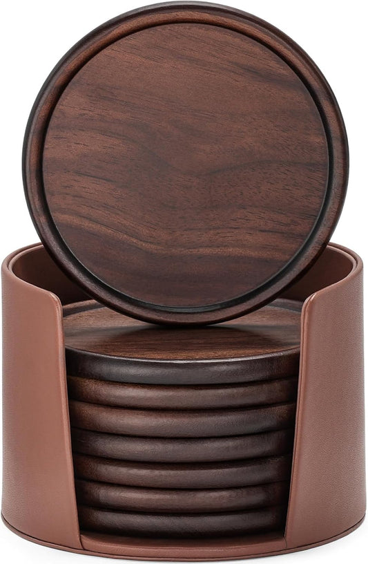 Set de dessous de verre avec support – en bois, Lot de 8